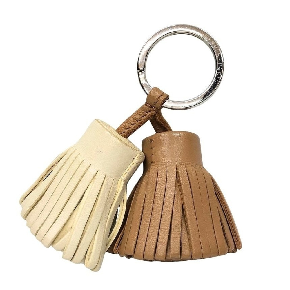 Hermes Carmen Unodos Keychain Keyring Charm Leather Camel x Off-White Wallet